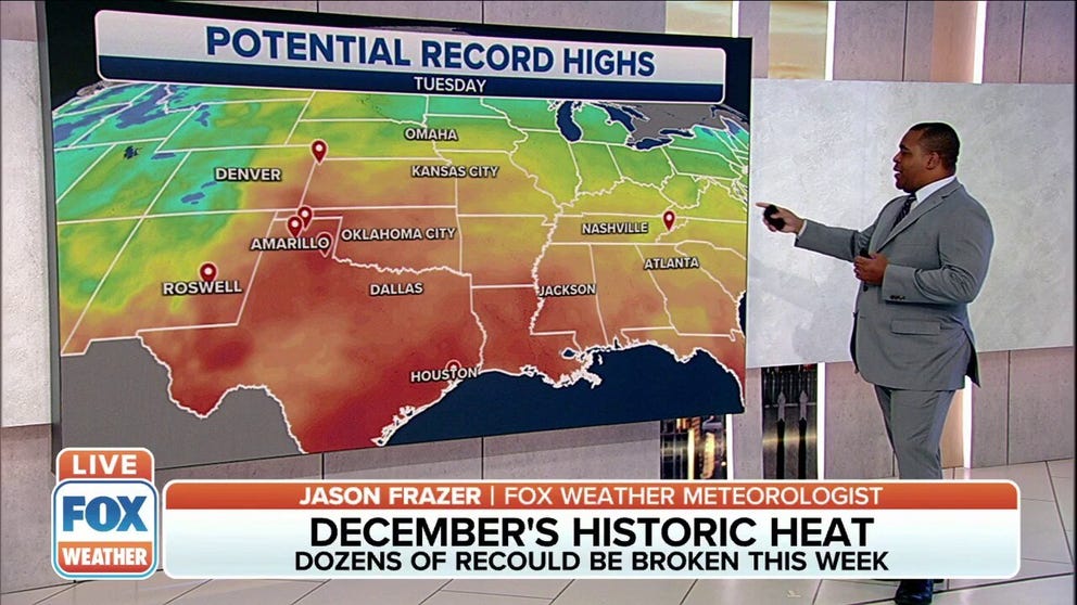 Record-high temperatures could be broken across the US this week as December's historic heat continues. 