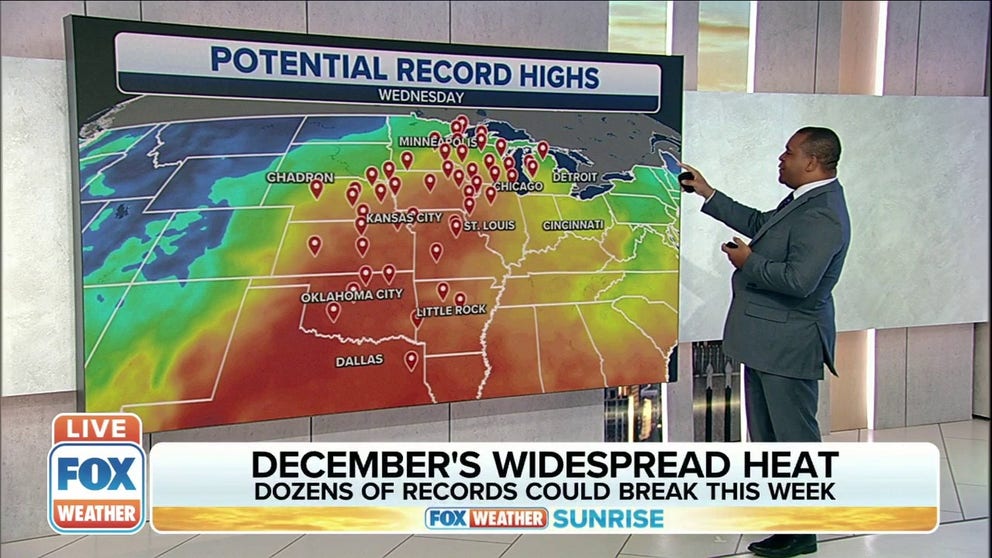 As December's widespread warmth continues, dozens of record highs could be broken this week. 