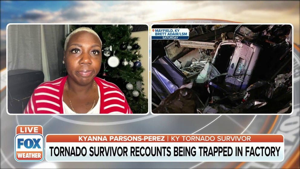 Kyanna Parsons-Perez recounts being trapped under debris at a candle factory in Mayfield, Kentucky on her 40th birthday.