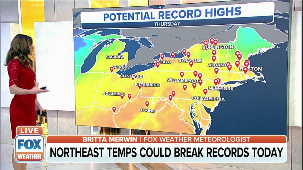 Northeast temperatures could break records on Thursday. 
