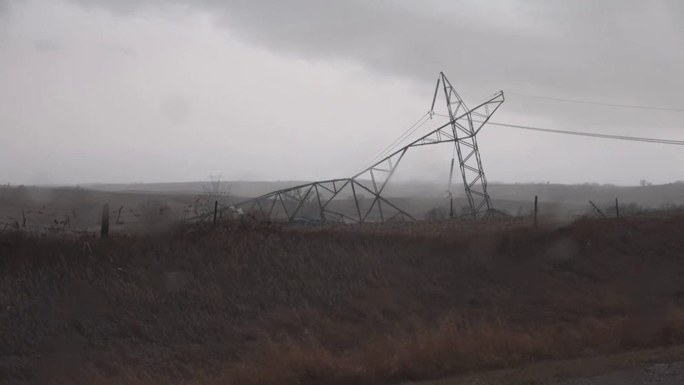 A damaging tornado crossed the highway in Lawton, Iowa, downing huge high voltage transmission power line towers. Meteorologists Simon Brewer and Michael Gordon captured this footage shot in and near the towns of Lawton, Lytton, and Bayard, Iowa during evening daylight and darkness on Dec.15.
