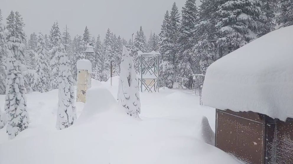 A winter storm warning was in place for parts of California on Dec.16, with heavy snow covering Soda Springs. This video released by UC Berkeley’s Central Sierra Snow Lab shows the research institute’s grounds in Soda Springs, California, covered in snow. They said Thursday’s precipitation brought the seven-day snowfall in the area to nearly 80 inches. The lab anticipated 