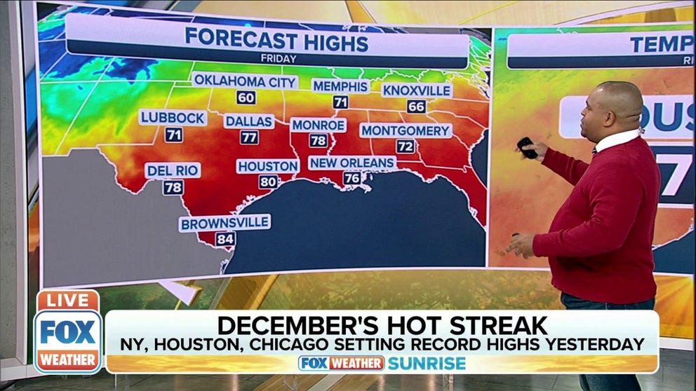 Record warmth will spread into the mid-Atlantic and the South on Friday. 