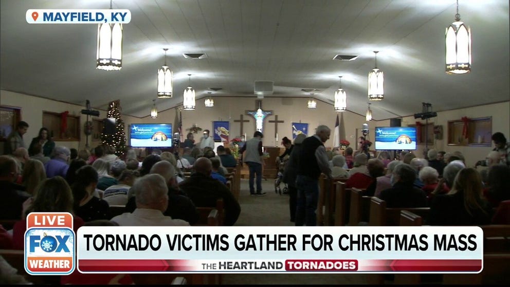 It has been two weeks since a tornado devastated the town of Mayfield, Kentucky. Residents are trying to find a sense of normalcy as they join for Christmas mass. 