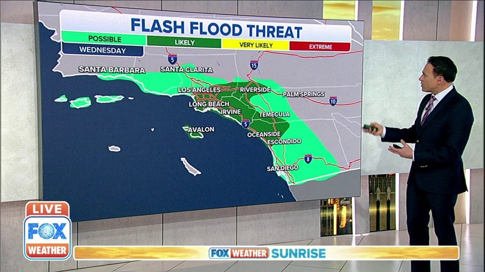 A flash flood threat exists for the Los Angeles area on Wednesday.