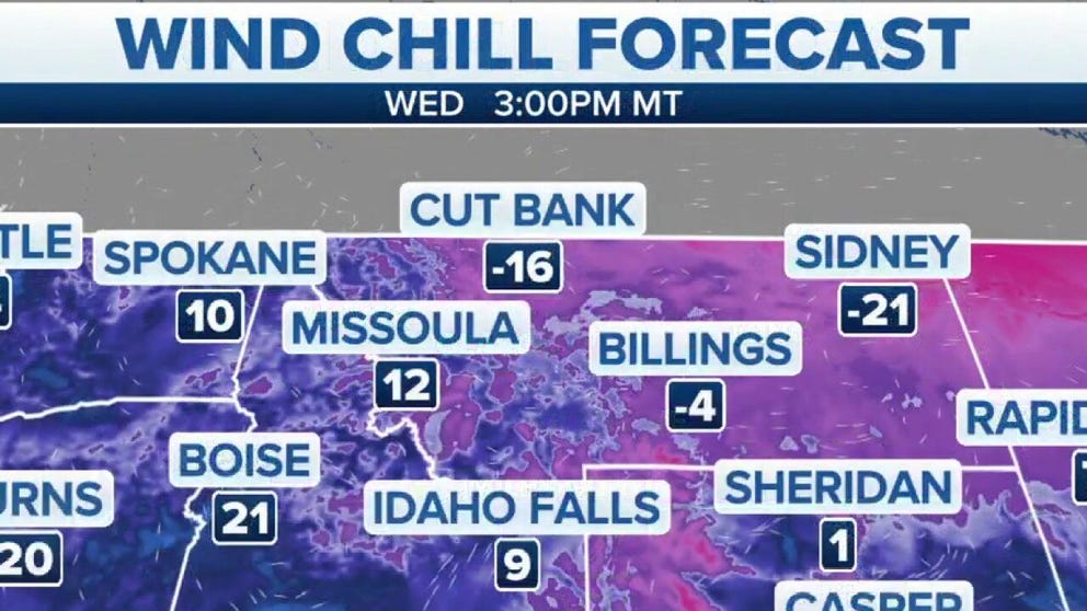 Wind chill temperatures could drop below -30 degrees in northern Montana and northern North Dakota.