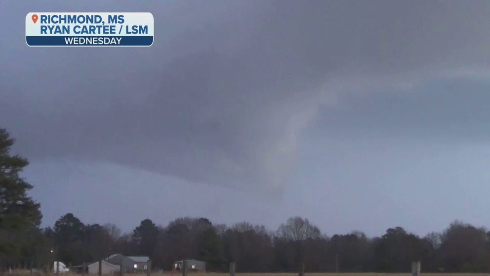 Wall clouds and funnel clouds were spotted in Richmond, Mississippi.