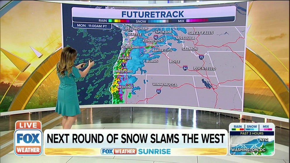 Another storm system is bringing rain and snow to the Pacific Northwest and West Coast on Monday.