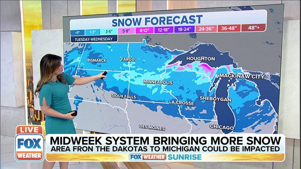 An Alberta Clipper is expected to bring several inches of snow from the Dakotas to Great Lakes this week.