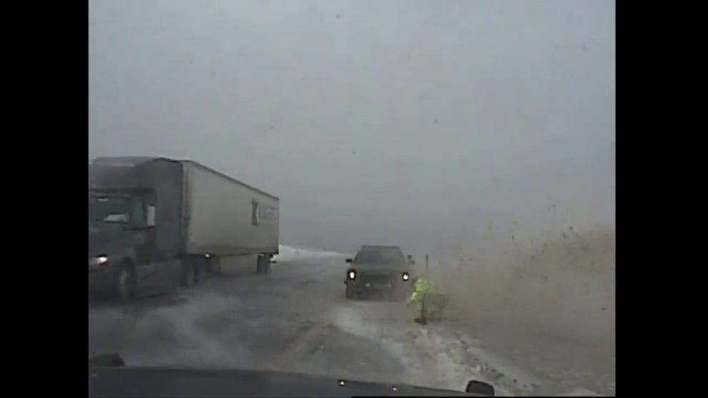 A Wyoming Highway Patrol trooper was nearly hit along Interstate 80