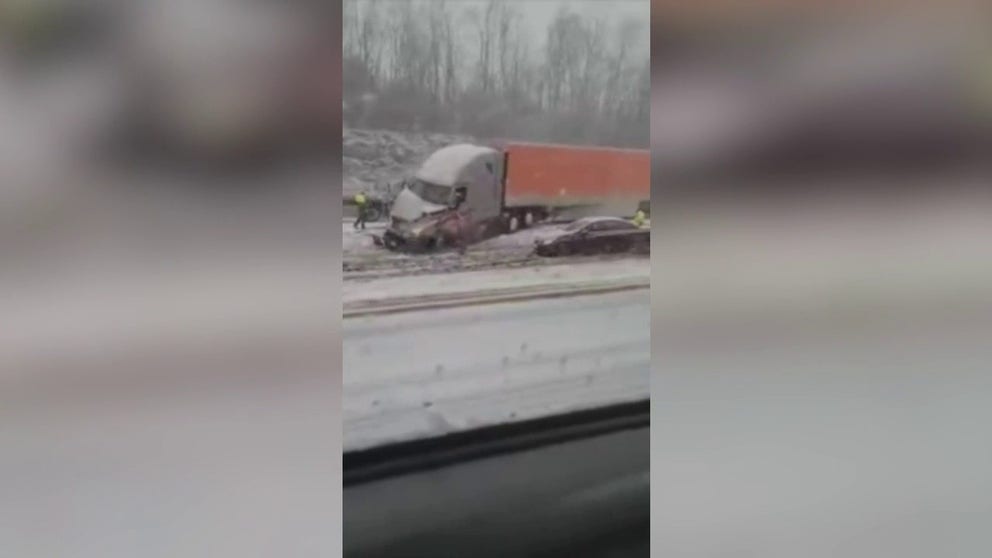 Near Mount Sterling, Kentucky, severe weather caused a pileup on Interstate 64 Thursday. 