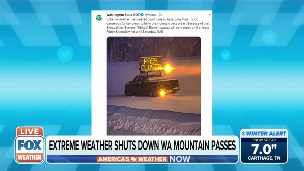 Washington State Department of Transportation tweet that extreme weather has created conditions so hazardous they are forced to keep crews away from mountain pass areas.  