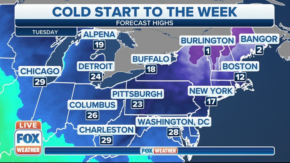 The coldest air of the season is expected to move into the Northeast this week.