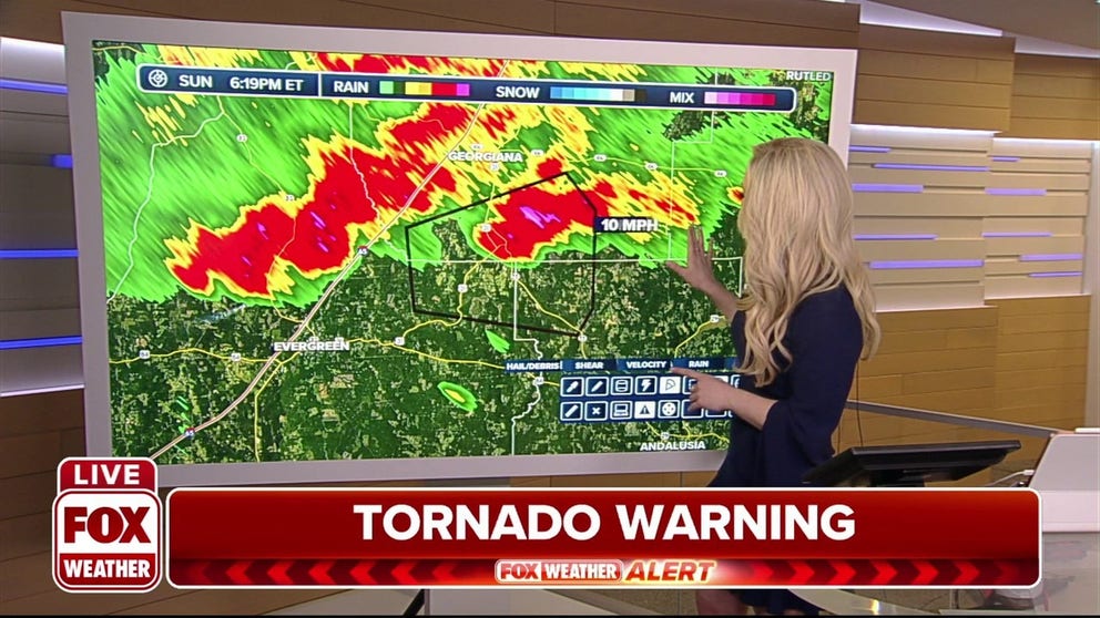 FOX Weather is tracking a tornado on the ground near McKenzie, Alabama.