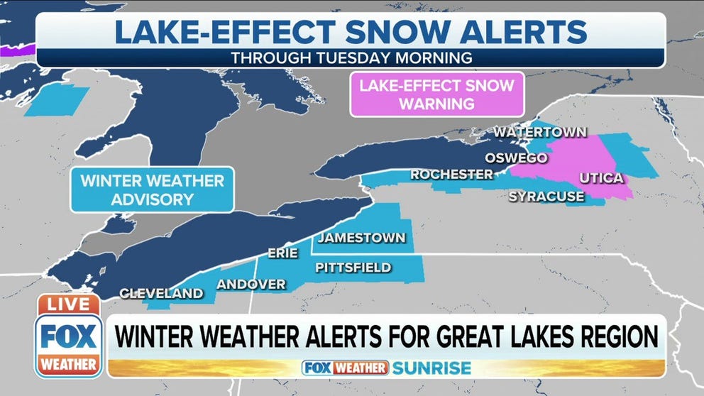 Lake-effect snow to dump up to two feet of snow in the Great Lakes region. 