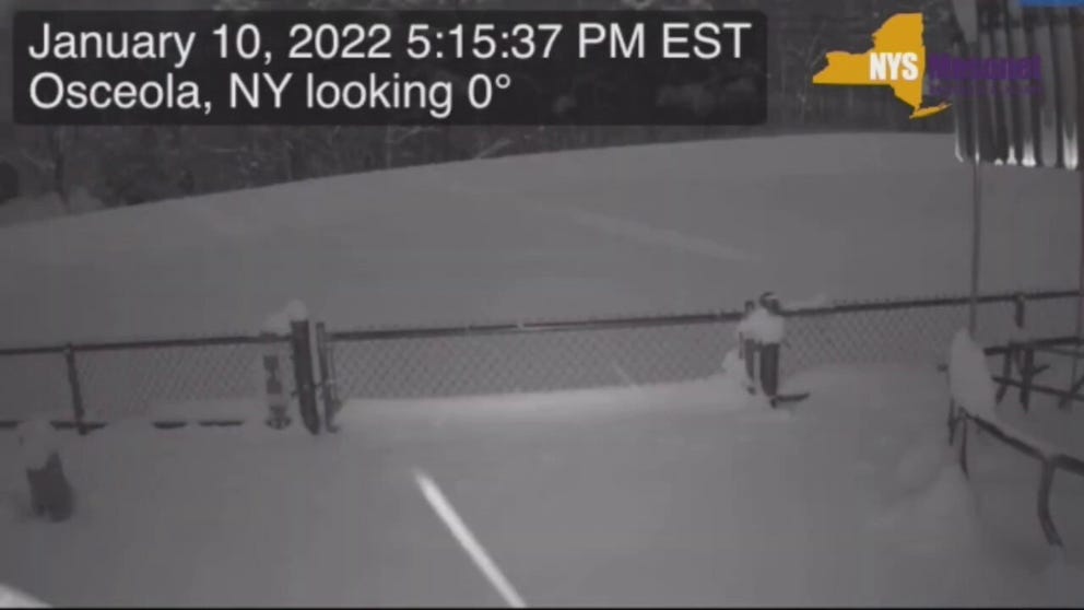 Timelapse by Kaitlyn Jesmonth, a meteorology student at SUNY Oswego, shows snow piling up around a chain-link fence. At least 30 inches of snow fell on Osceola in a 24 hour period. 