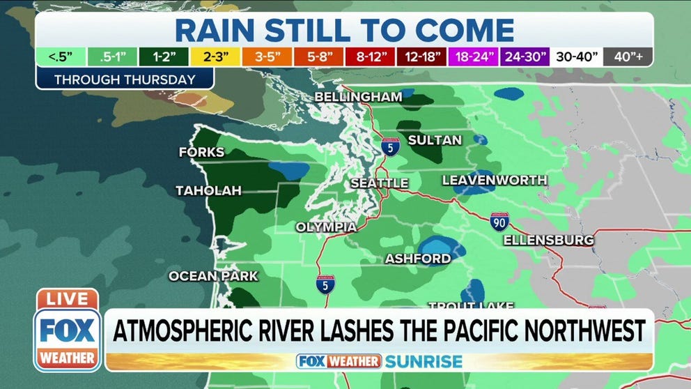 An atmospheric river could trigger more flooding in the waterlogged Pacific Northwest into Thursday. 