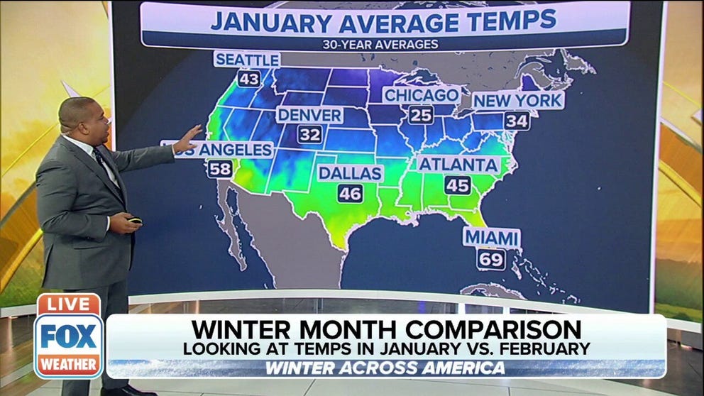 FOX Weather meteorologist Jason Frazer compares winter temperatures in January vs. February as part of our Winter Across Amercia coverage. 