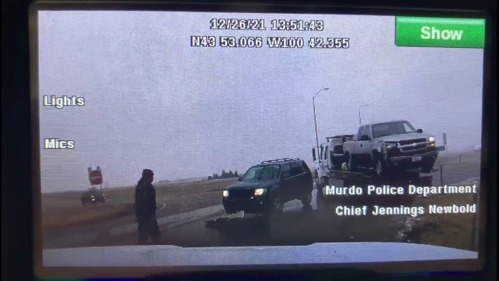 A vehicle nearly hit an officer in Murdo, South Dakota and the entire incident was caught on dashcam.