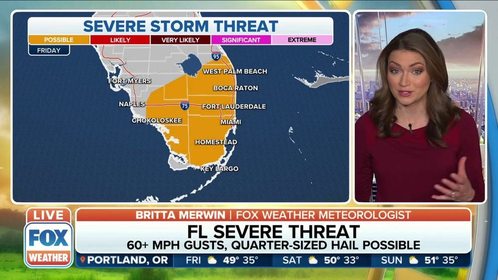 People living in South Florida should keep an eye on the sky Friday as severe storms could form, bringing the threat of damaging winds and hail. 