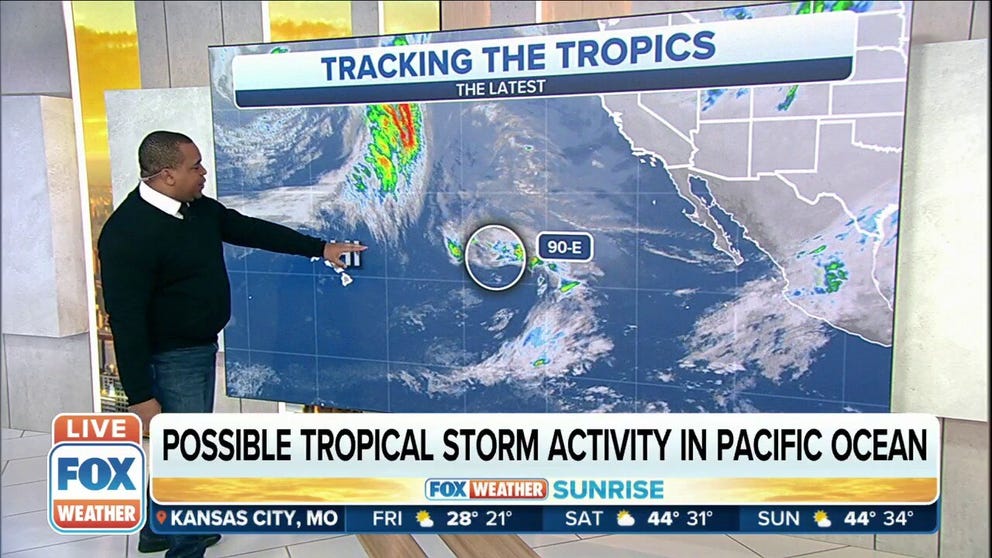 Forecasters with the National Hurricane Center are keeping an eye on an area of showers and thunderstorms in the Eastern Pacific that could briefly form into a subtropical or tropical system by the weekend.