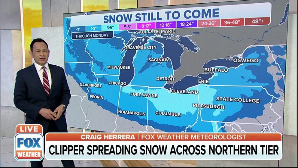 Several inches of snow is expected to fall from the Upper Midwest, Great Lakes and parts of the Northeast.