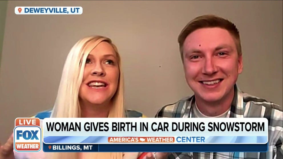 Baby Kennedy Lou could not wait until her parents got to the hospital to enter the world. Katie and Cade Walker pulled the car over on a snowy mountain pass and Mom gave birth to her baby girl in the front seat.