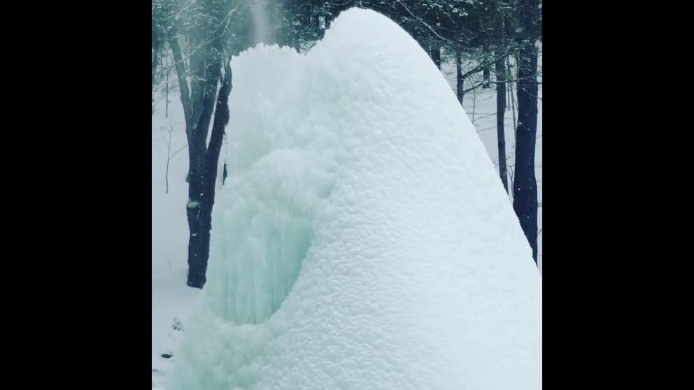The Glen Iris Fountain in New York turns into an ice volcano in the winter.