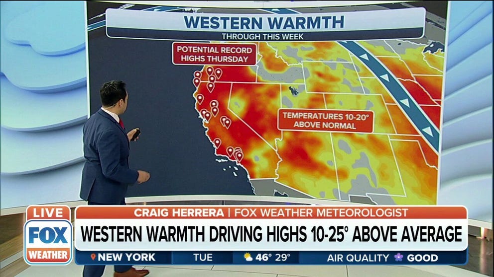 High pressure has taken over the West Coast and will bring record highs later in the week. 