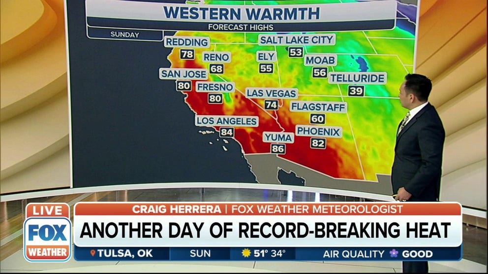 Sunday will be another day of record-breaking heat in the western U.S. 
