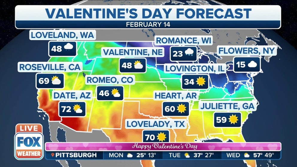 Here are the forecasts for 11 cities with a twist for Valentine’s Day.