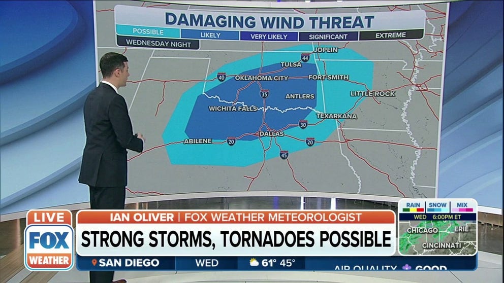 Damaging wind threat, large hail threat, possible tornadoes for Mid ...