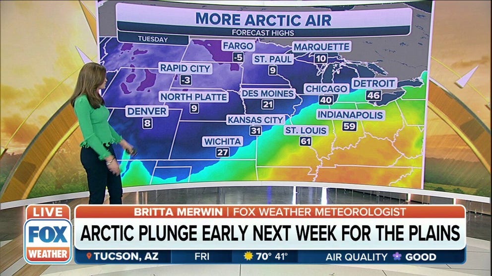 The next arctic outbreak charges into the central US early next week. 