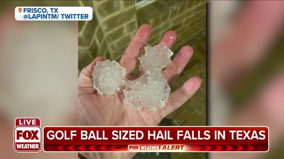 Golf ball-sized hail falls in Texas as severe storms move through Tuesday. 