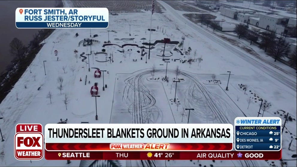 Thundersleet covered the ground in Fort Smith, Arkansas, on Wednesday, Feb. 23, 2022.