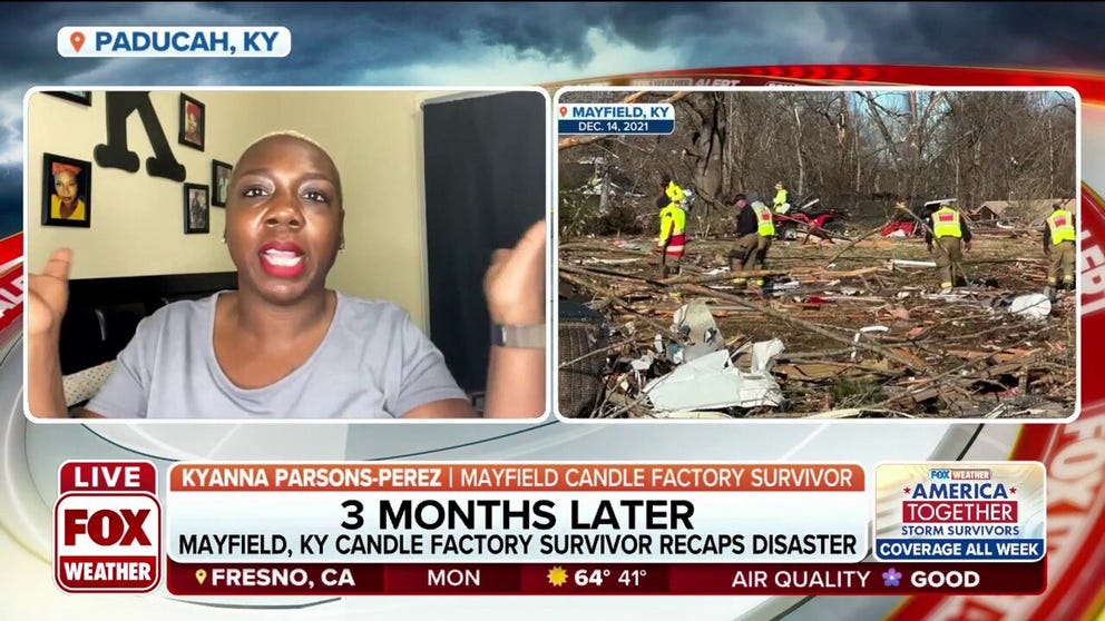 All week long, FOX Weather is looking across the nation highlighting American communities that came together and survived some of the deadliest and most devastating storms in U.S. history. FOX Weather speaks with Kyanna Parsons-Perez a survivor of the Mayfield KY, Candle Factory destruction to recap the events of that terrifying night.