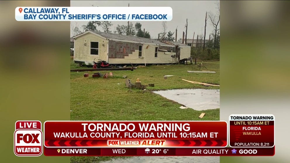 A mobile home park was damaged after a severe storm moved through Callaway, FL on Wednesday. 