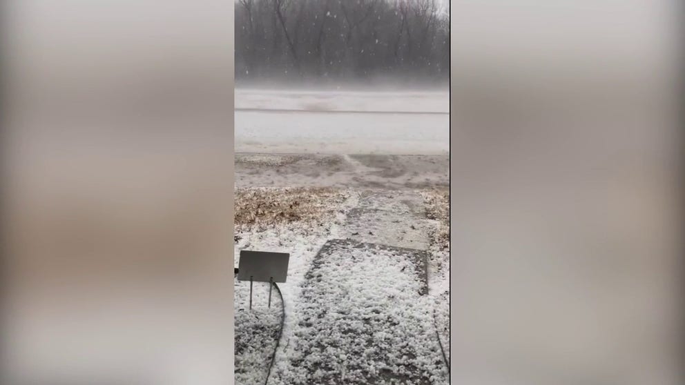 Hail fell heavy across eastern Texas. It was deep enough to shovel at this home. The resident tweeted, "I feel like winter doesn't know what it wants to do this year! This was out my front door and it was 60 degrees all day."