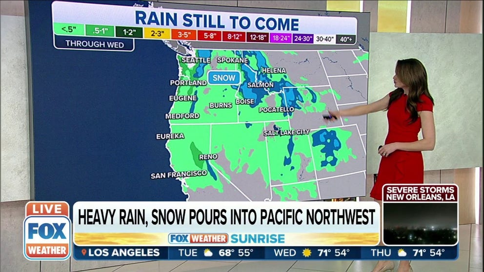 A pair of storm systems will bring more rain and mountain snow to the Pacific Northwest to start and end the workweek.