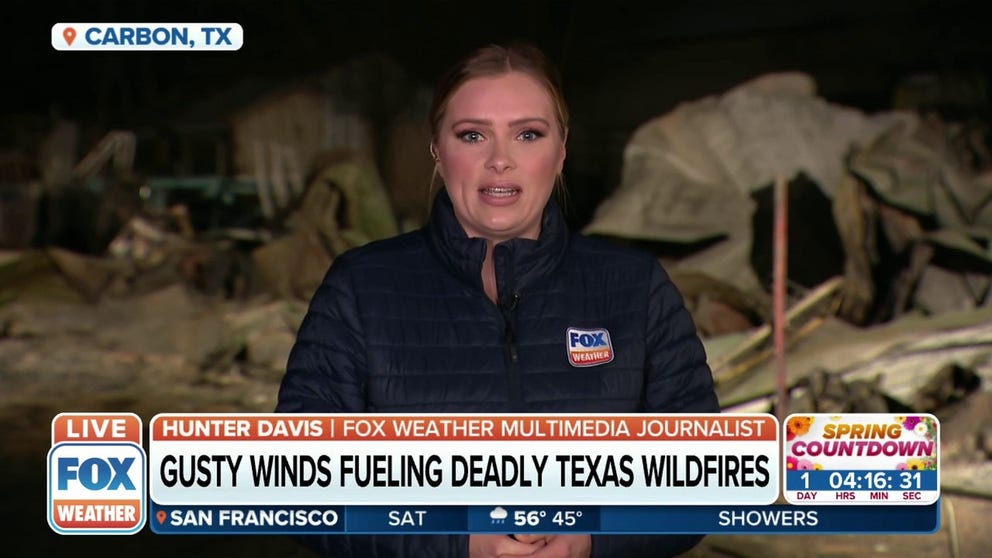 Crews are still fighting to contain multiple wildfires in Texas. The fast-moving flames have scorched 45,000 acres, destroying 50 homes and prompting evacuations. FOX Weather’s Hunter Davis is live from Eastland, Texas.