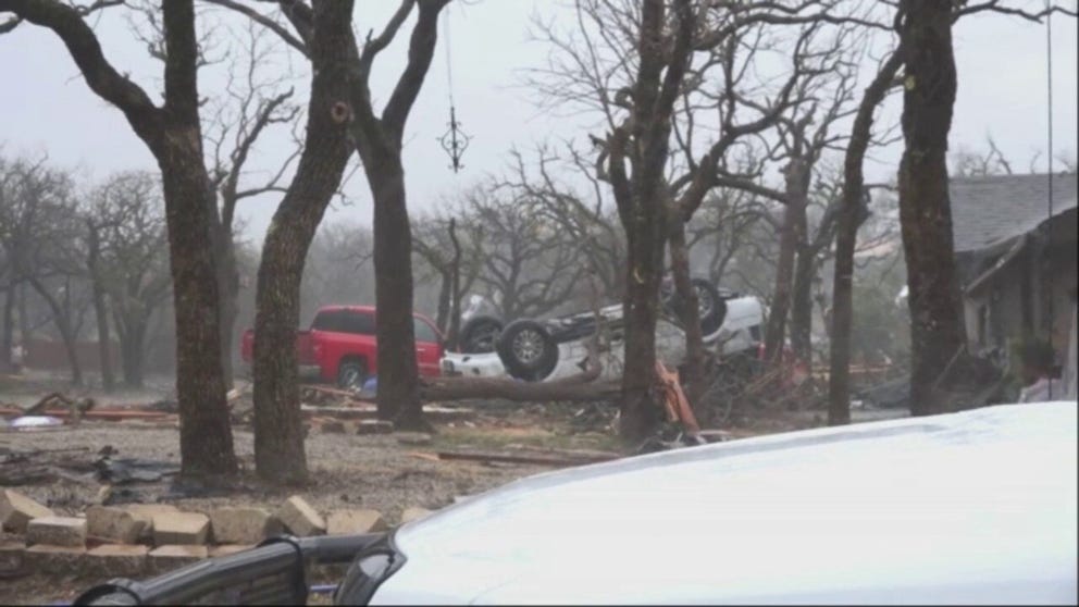 A tornado in Jacksboro, Texas tossed cars and damaged multiple homes.