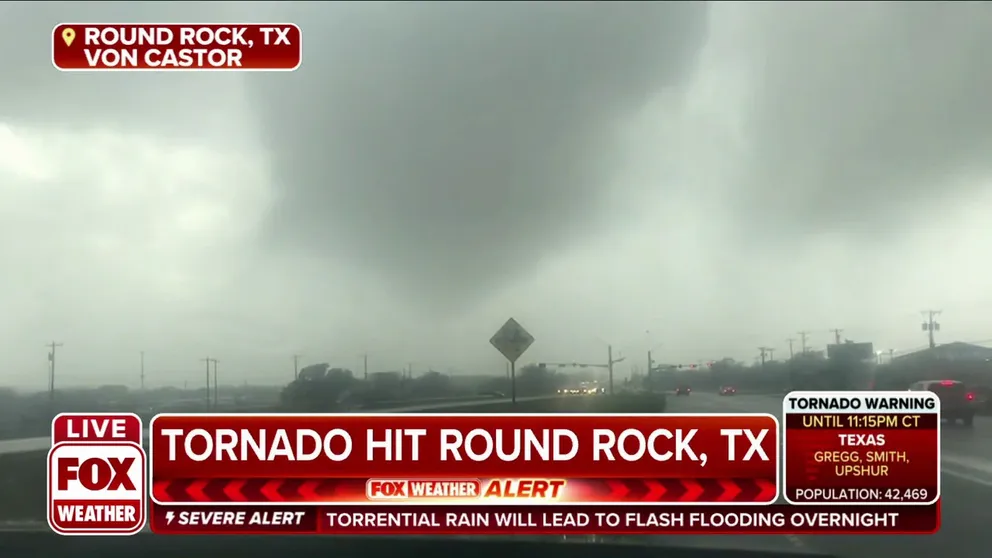 Storm tracker Von Castor describes to FOX Weather the intense scene from Round Rock, Texas earlier this evening. 
