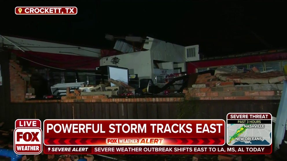 A gas station and several surrounding businesses in Crockett, Texas have been completely destroyed. 