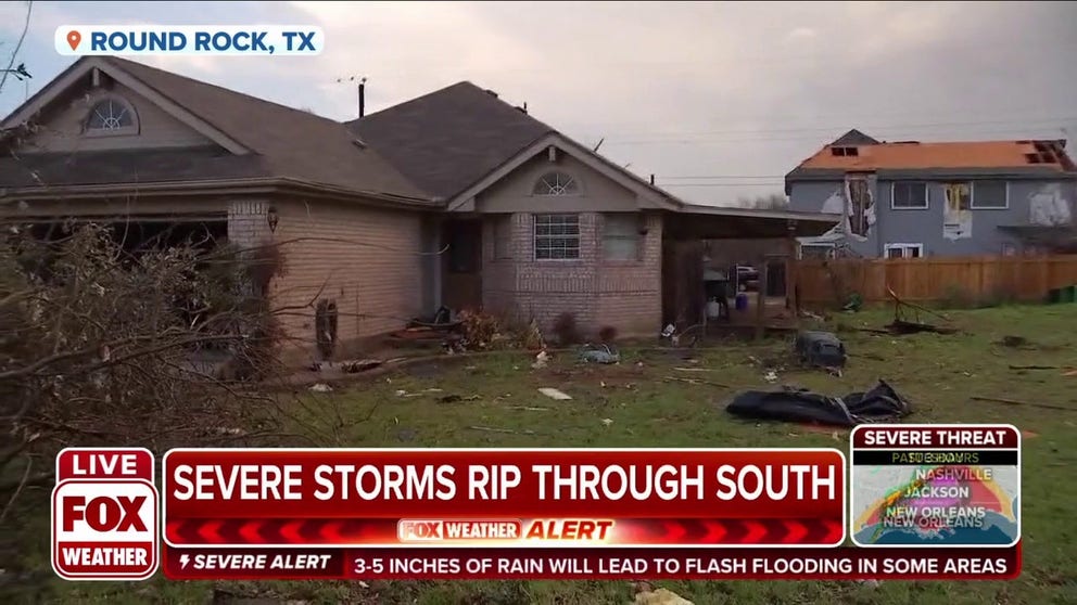 Severe storms and a tornado ripped through Round Rock, Texas damaging homes. 