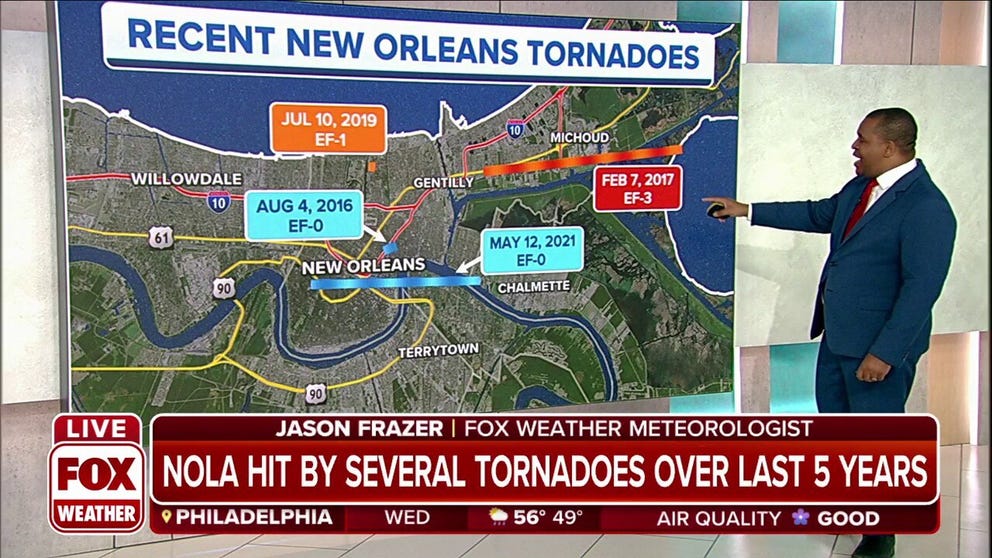 FOX Weather meteorologist Jason Frazer shows you the recent tornadoes that have hit New Orleans over the years. 
