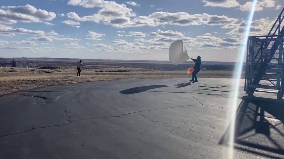 Meteorologists had quite the adventure launching a weather ballon Thursday night in Glasgow, Montana as winds gusted near 50 mph. (Video: NWS Glasgow)