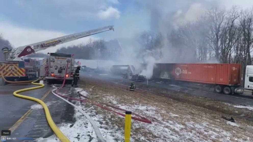 At least 50 vehicles were involved in a major crash on I-81 in PA due to a snow squall that resulted in multiple people being taken to the hospital.
