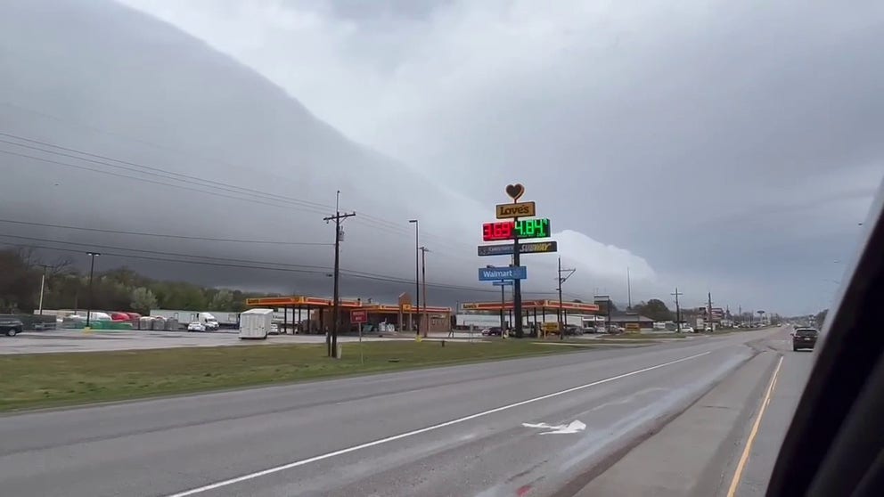 A horizontal roll cloud put on a show in Atoka, Oklahoma in the wake of thunderstorms that rolled through the area Tuesday night. 