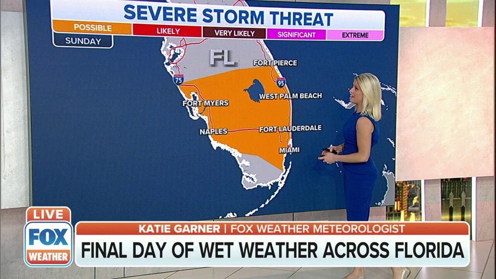 More rain with strong to severe thunderstorms are possible across South Florida on Sunday.