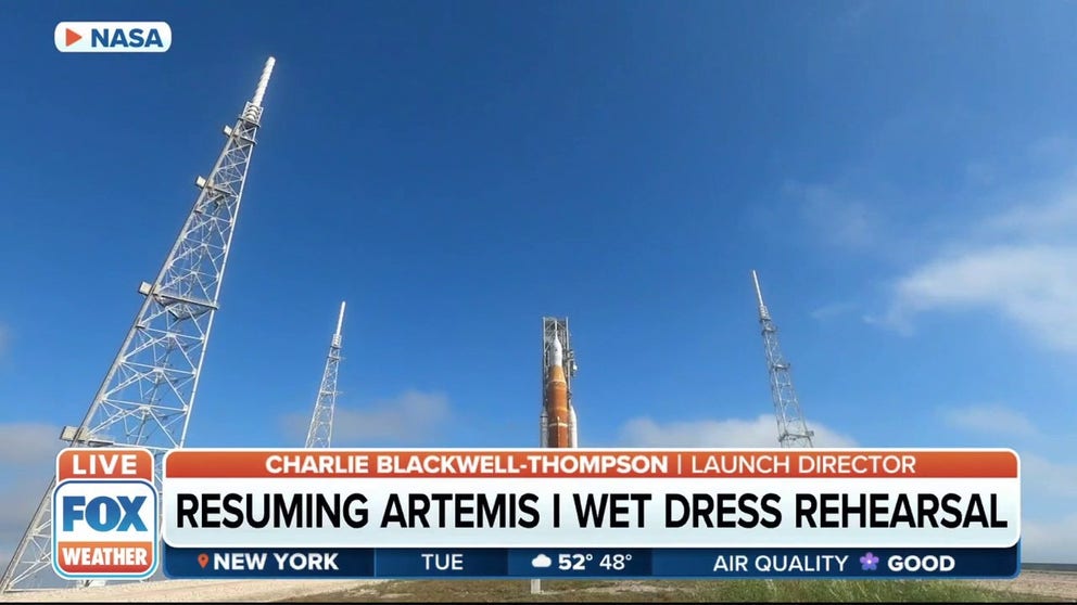 A massive wet dress rehearsal for a rocket and spacecraft that could return astronauts to the moon resumed on Monday after NASA scrubbed the event over the weekend due to technical issues.